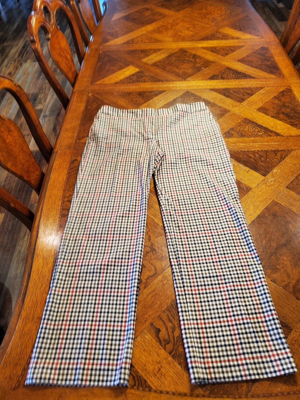 Liz Claiborne New York, "JACKIE" Black, White, Olive & Red Checked Trousers